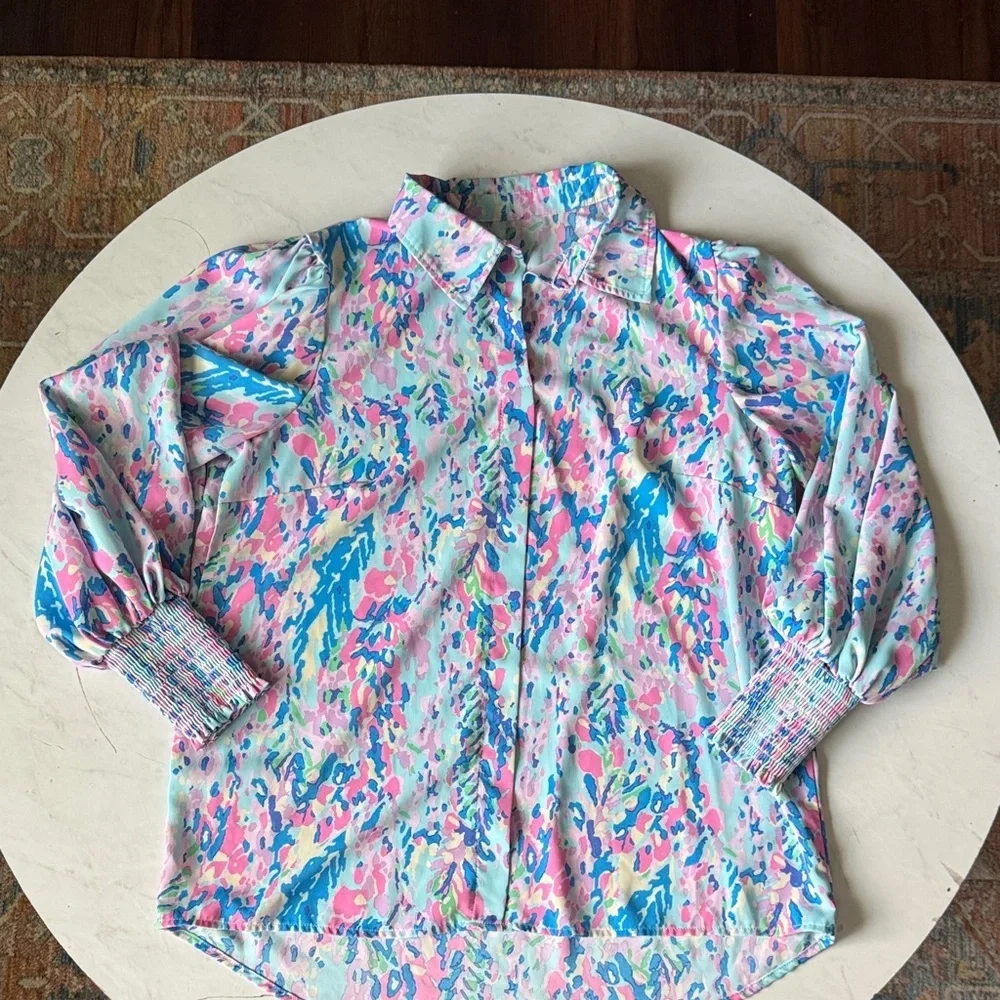 Amazon Women's Multicolor Button Down Shirt - Picture 13 of 15